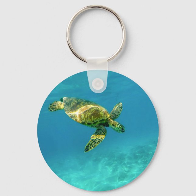 Sea Turtle swimming in turquoise ocean water Key Ring (Front)