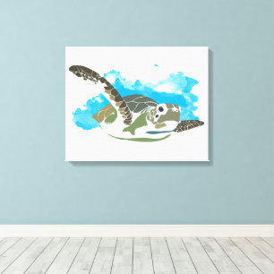 Sea Turtle Swimming in Watercolor Design Canvas Print