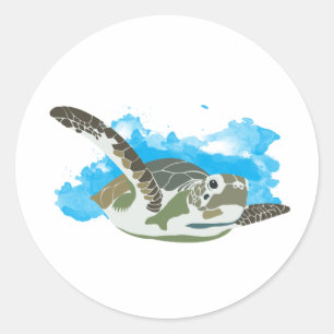 Sea Turtle Swimming in Watercolor Design Classic Round Sticker