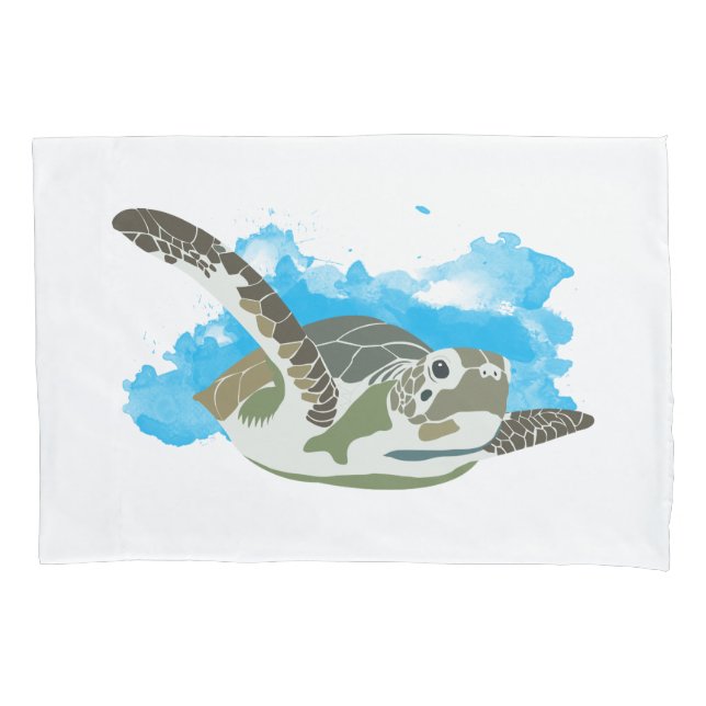 Sea Turtle Swimming in Watercolor Design Pillowcase (Front)