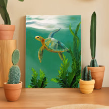 Sea Turtle Swimming – Ocean Wall Art Wrapped Canva