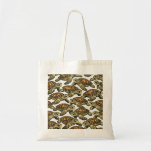 Sea Turtle Swimming Pattern in Earthy Green Tote Bag