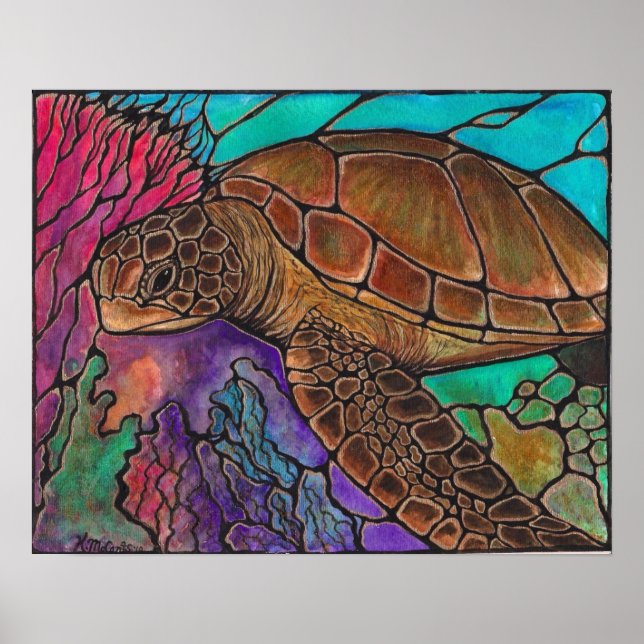 sea turtle swimming poster (Front)