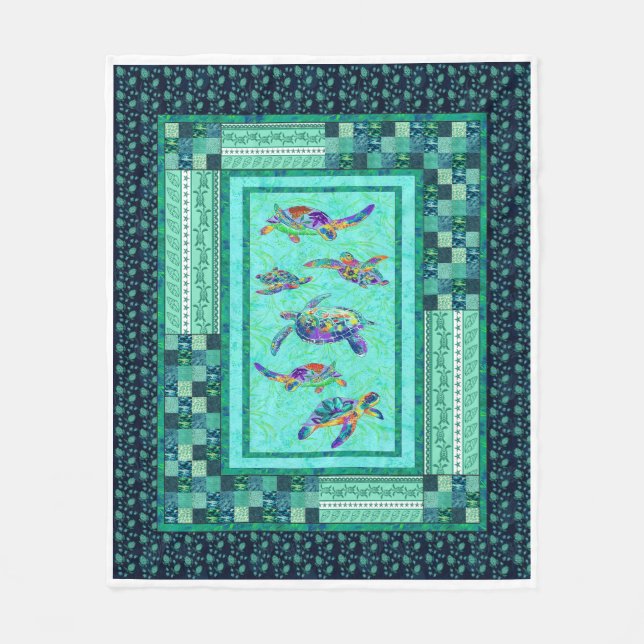 Sea Turtle Swimming Quilt Blanket Great Customised (Front)