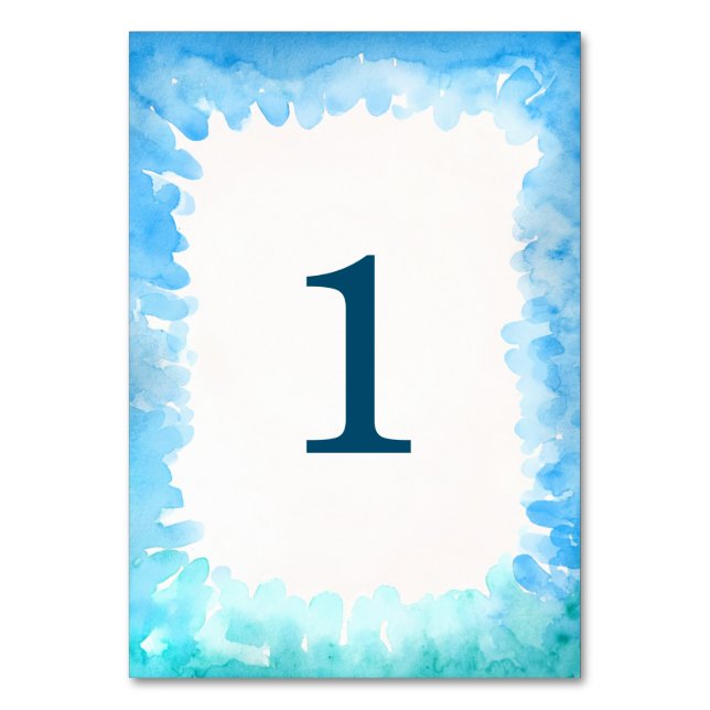 Sea Turtle Table Cards - Blue Green Watercolor (Front)