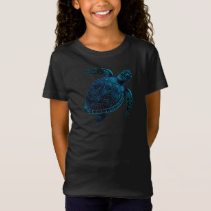 sea turtle, tattoo style, blue digital drawing T-Shirt