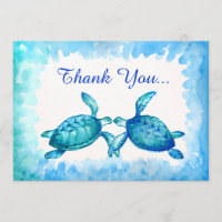 Sea Turtle Thank You Cards - Blue Teal Watercolor