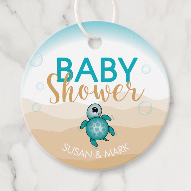 Sea Turtle Theme Baby Shower Circle Tag (Front)