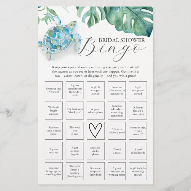 Sea Turtle Theme Bridal Shower Bingo Flyer (Front)