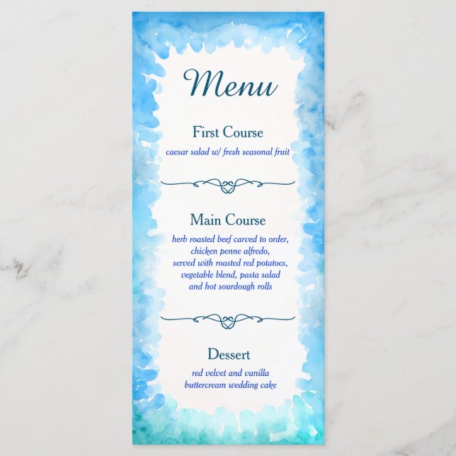 Sea Turtle Theme Custom Menu Cards | Blue & Green (Front)
