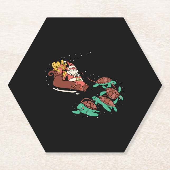 Sea Turtle Tortoise Christmas  Paper Coaster (Front)