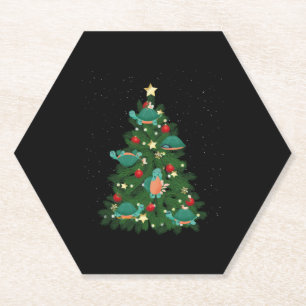 Sea Turtle Tortoise Christmas Tree Paper Coaster