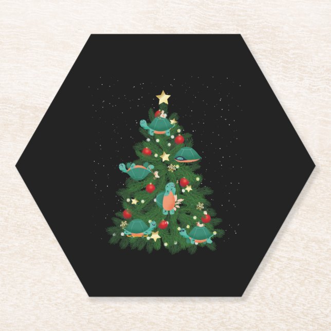 Sea Turtle Tortoise Christmas Tree  Paper Coaster (Front)