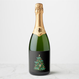 Sea Turtle Tortoise Christmas Tree Sparkling Wine Label