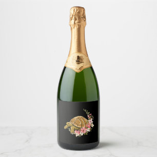 Sea Turtle Tortoise Flower Floral Sparkling Wine Label