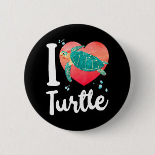 Sea Turtle Tortoise Heart I Love 6 Cm Round Badge