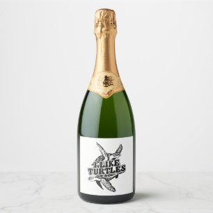 Sea Turtle Tortoise I Like Turtles Sparkling Wine Label