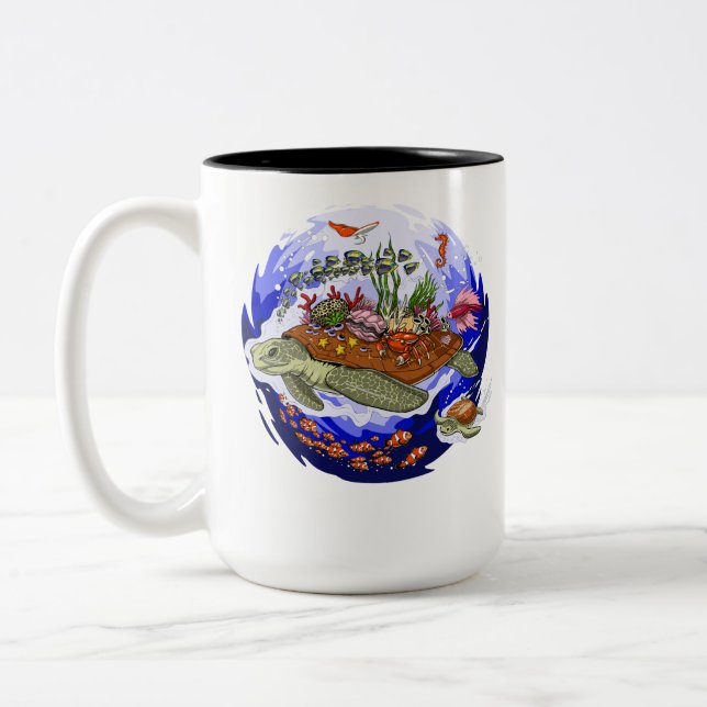 Sea Turtle Tortoise Two-Tone Coffee Mug (Left)