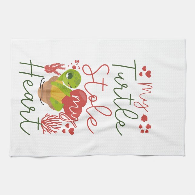 Sea Turtle Tortoise Valentines Day Copy Tea Towel (Horizontal)