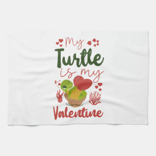 Sea Turtle Tortoise Valentines Day Tea Towel