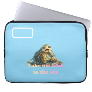 Sea Turtle Trapped in Fishing Net & Plastic Pollut Laptop Sleeve
