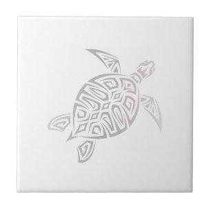 Sea Turtle Tribal  Beige White Minimal Design Tile