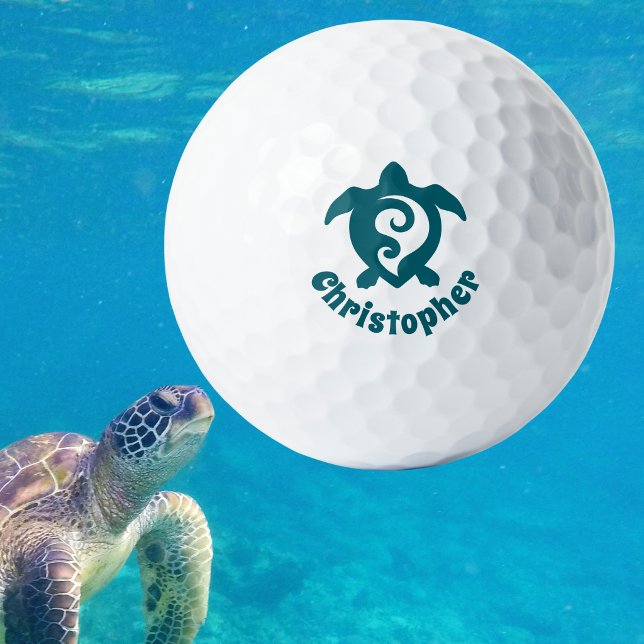 Sea Turtle Tribal Maori Style Monogram Name Golf Balls (Creator Uploaded)