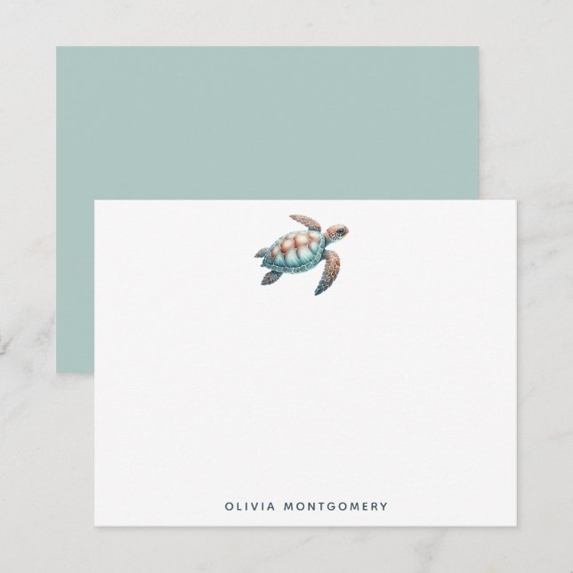 Sea Turtle Tropical Watercolor Blue Green Personal Card (Front/Back)