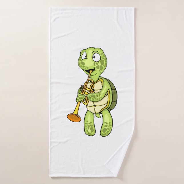 Sea Turtle Trumpet Player Kids Music Orchestra Bath Towel (Bath Towel)