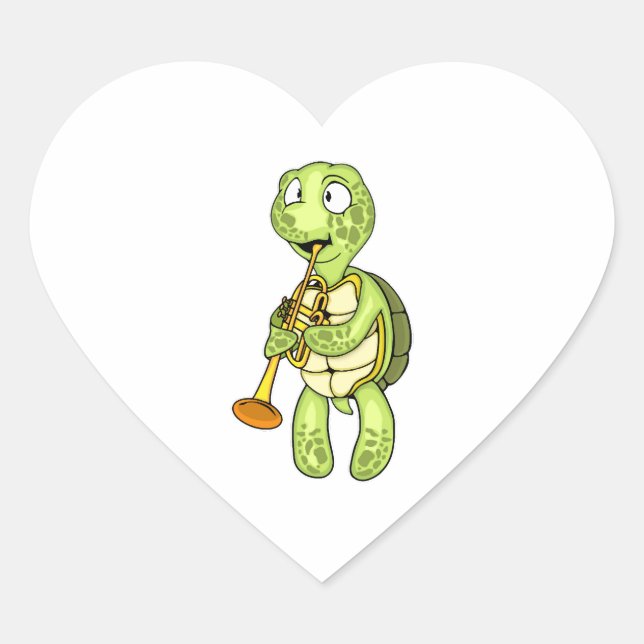 Sea Turtle Trumpet Player Kids Music Orchestra Heart Sticker (Front)