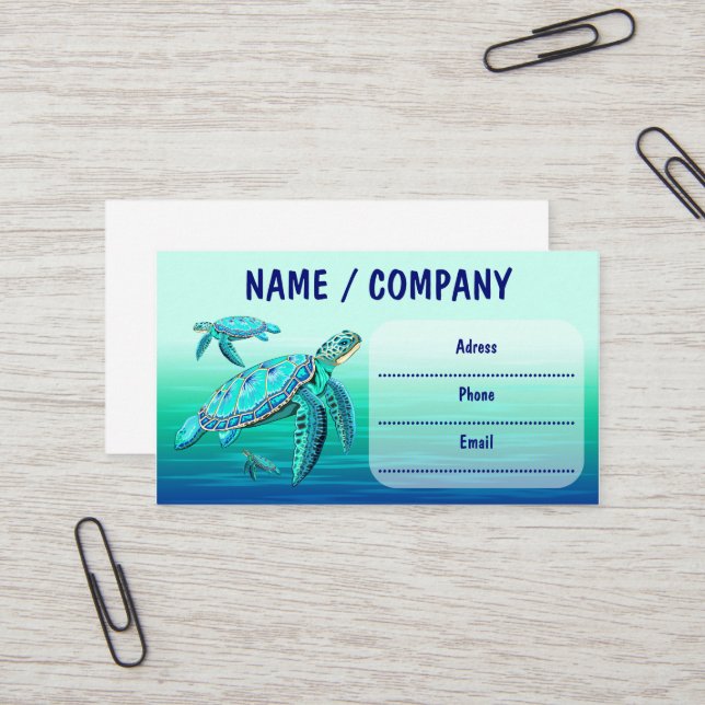 Sea Turtle Turquoise Oceanlife Business Card (Front/Back In Situ)