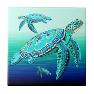 Sea Turtle Turquoise Oceanlife Tile