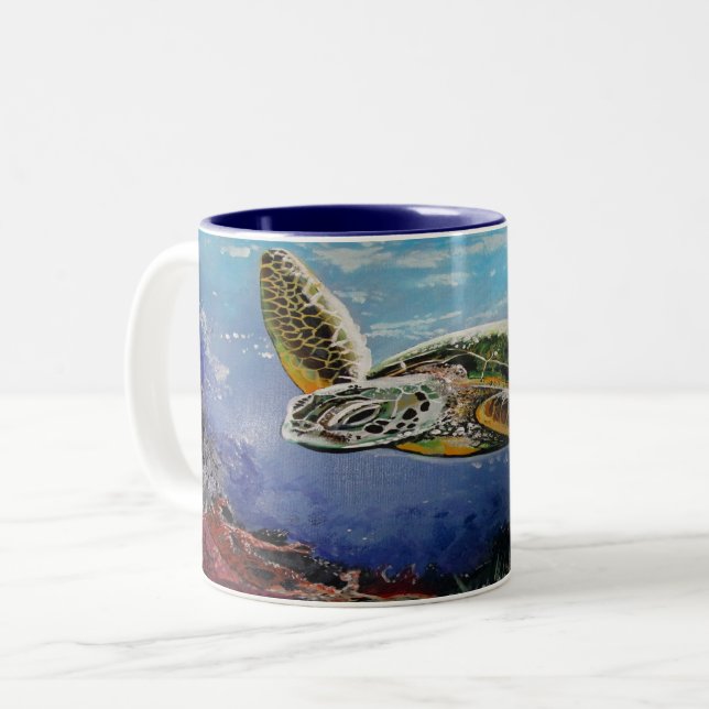 Sea Turtle Two-Tone Coffee Mug (Front Left)