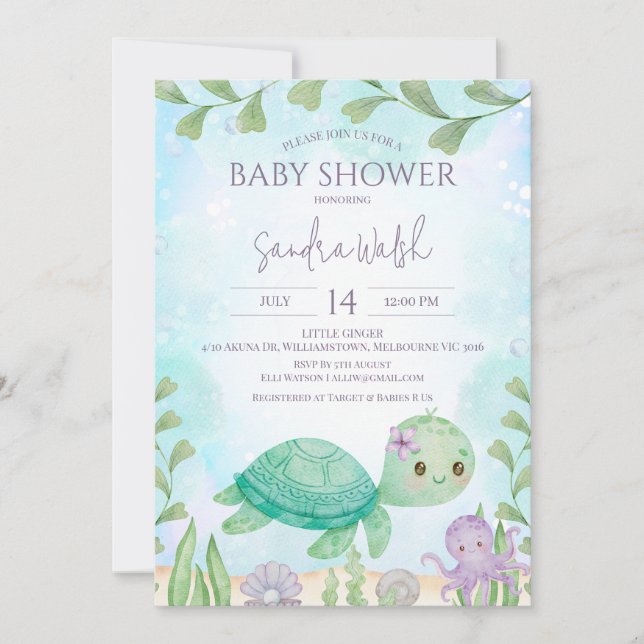 Sea Turtle Under Sea Gender Neutral Baby Shower Invitation (Front)