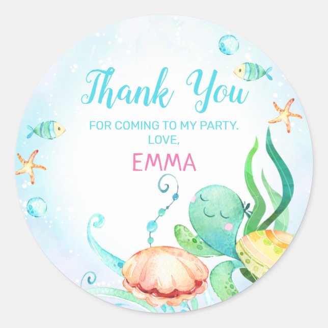 Sea Turtle Under The Sea Birthday Sticker (Front)