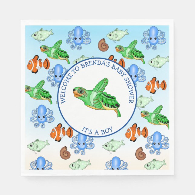 Sea Turtle Under the Sea Themed Baby Shower Napkin (Front)
