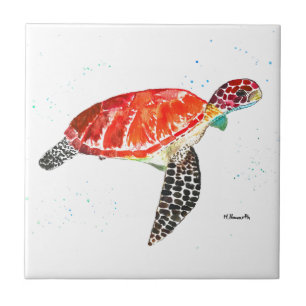 Sea turtle Under the sea Watercolor Ocean Beach Tile