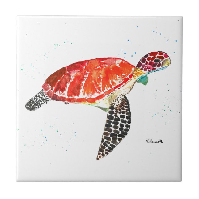 Sea turtle Under the sea Watercolor Ocean Beach Tile (Front)