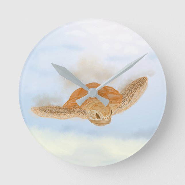 Sea Turtle under Water.     Round Clock (Front)