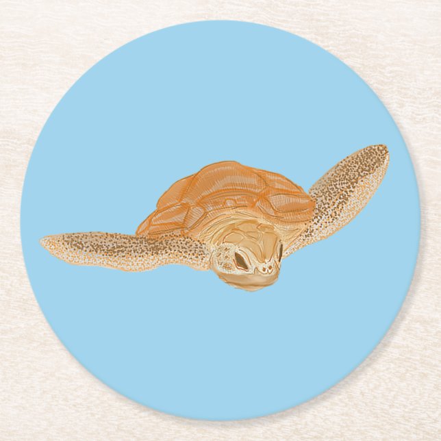 Sea Turtle under Water - transparent.  Round Paper Coaster (Front)