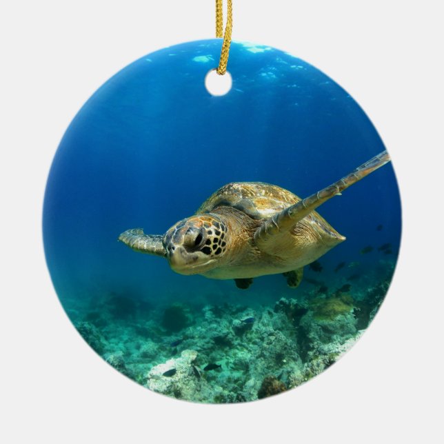 Sea turtle underwater ceramic tree decoration (Front)