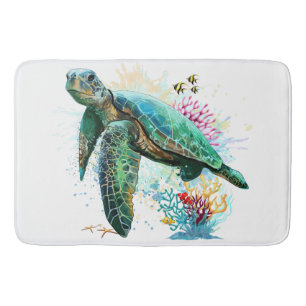 Sea turtle underwater watercolor Style Bath Mat