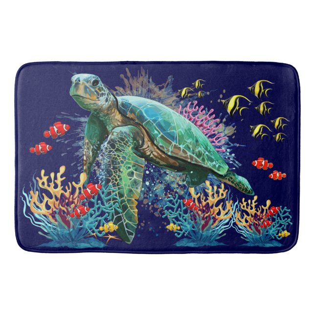 Sea turtle underwater watercolor Style Bath Mat (Front)