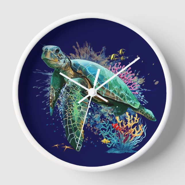 Sea turtle underwater watercolor Style Clock (Front)
