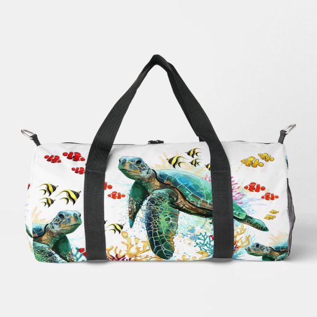 Sea turtle underwater watercolor Style Duffle Bag (Front)