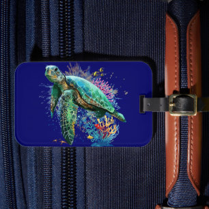 Sea turtle underwater watercolor Style Luggage Tag