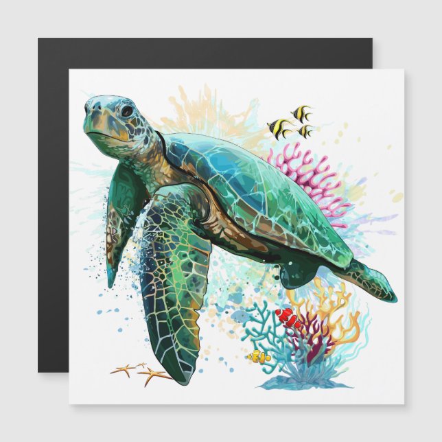 Sea turtle underwater watercolor Style Magnetic Invitation (Front/Back)