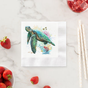 Sea turtle underwater watercolor Style Napkin