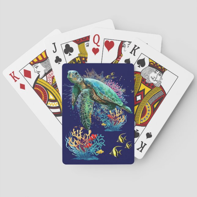 Sea turtle underwater watercolor Style Playing Cards (Back)