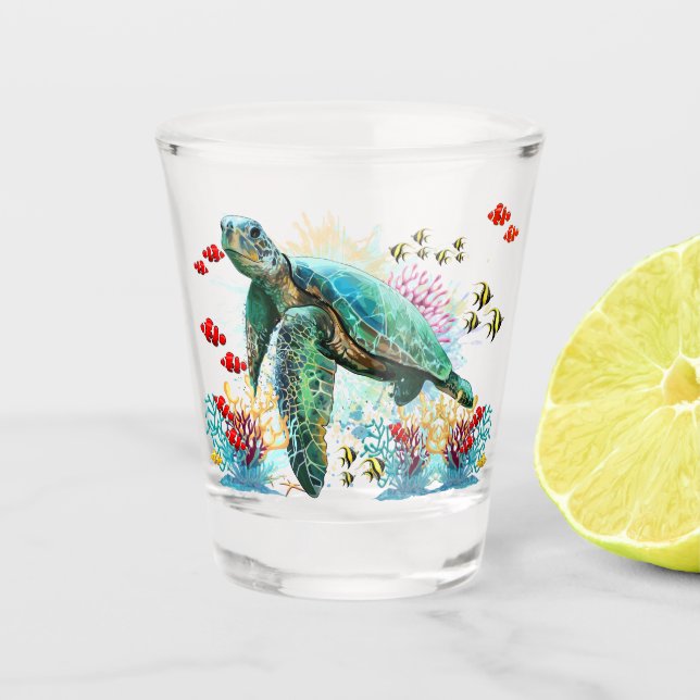 Sea turtle underwater watercolor Style Shot Glass (Front)
